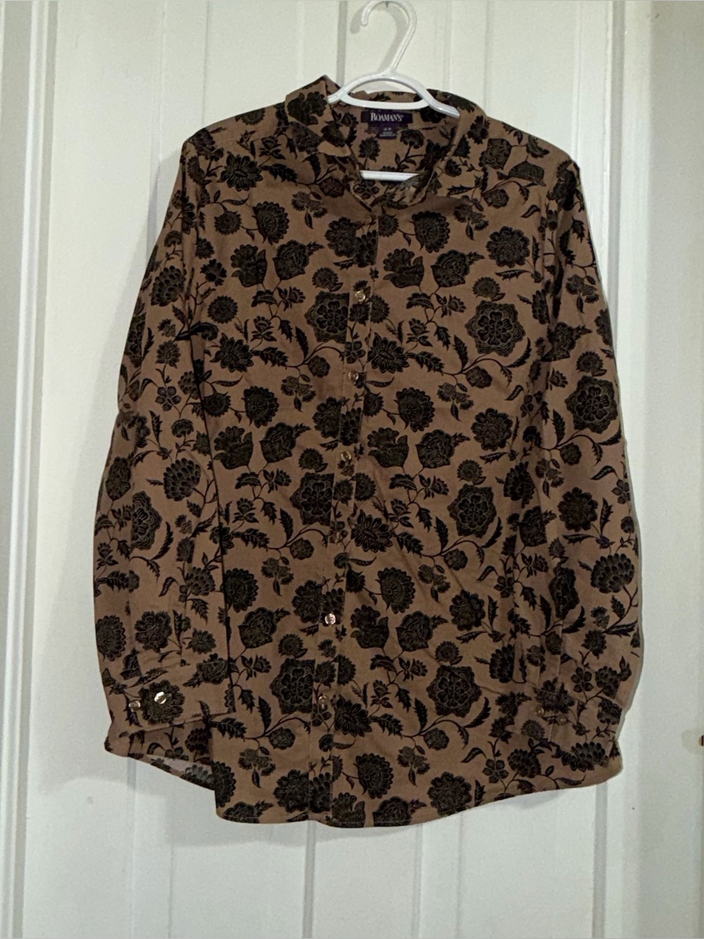 Vintage Roaman’s women’s size 16 16w shirt Brown Floral-Print